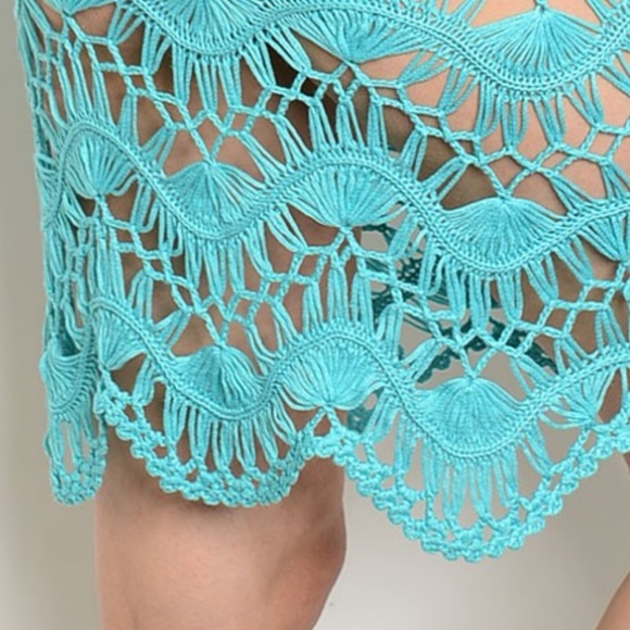 Turquoise Crochet Beach Cover Up Dress - Stylish and Versatile Summer Fashion - Picture 5 of 7